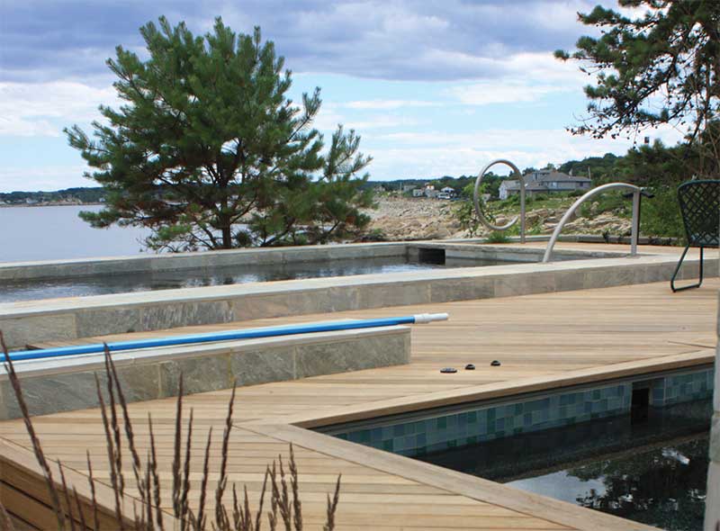Hardwood pool deck built with Ipe Clip® invisible deck fasteners