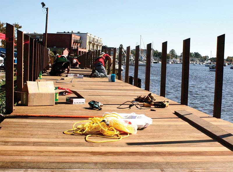 Hardwood dock under construction with Ipe Clip® hidden deck fasteners