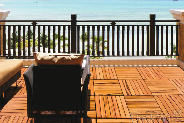 Rooftop balcony made from WiseTile® exotic modular hardwood deck tiles